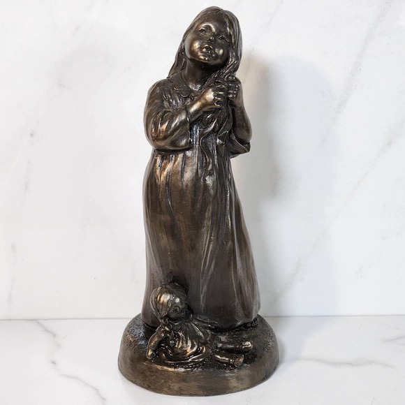 Vintage Cold Cast Bronze Figurine Menton Manor Range Girl and Doll Sculpture - Picture 2 of 10